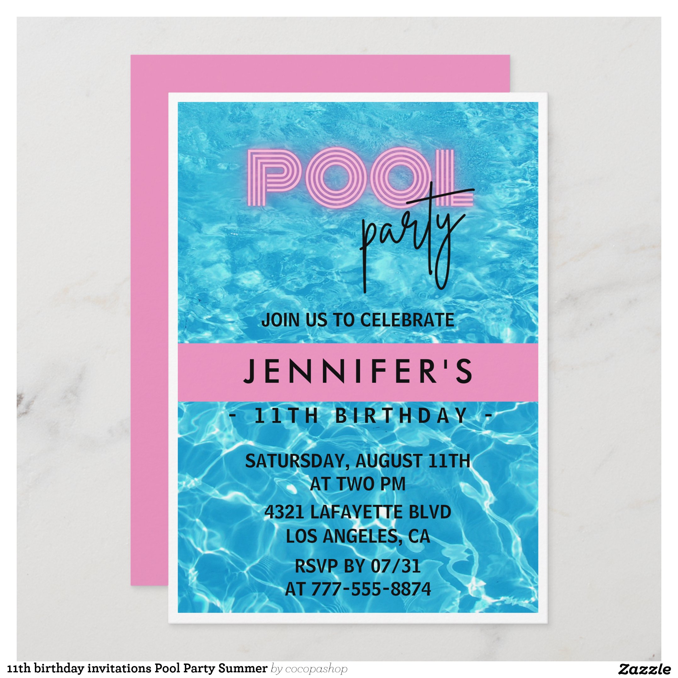 11th birthday invitations Pool Party Summer