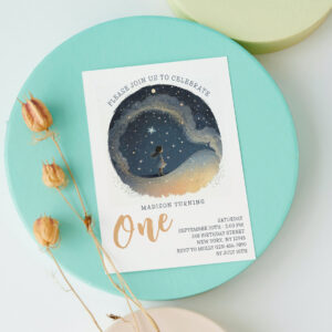1st Birthday Celestial Star Watercolor Girl Modern Invitation
