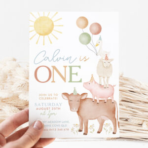 1st Birthday Farm Animals Barnyard Party Boys Invitation