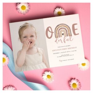 1st Birthday Girl Onederful Cute Photo party Invitation