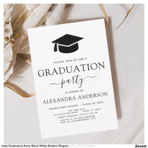2025 Graduation Party Black White Modern Elegant Invitation