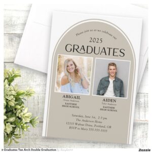 2 Graduates Tan Arch Double Graduation Invitation