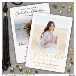 2 Photo Graduation Celebration Simple Script Gold Foil Invitation