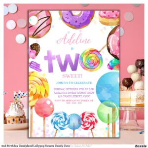 2nd Birthday Candyland Lollypop Sweets Candy Cute Invitation