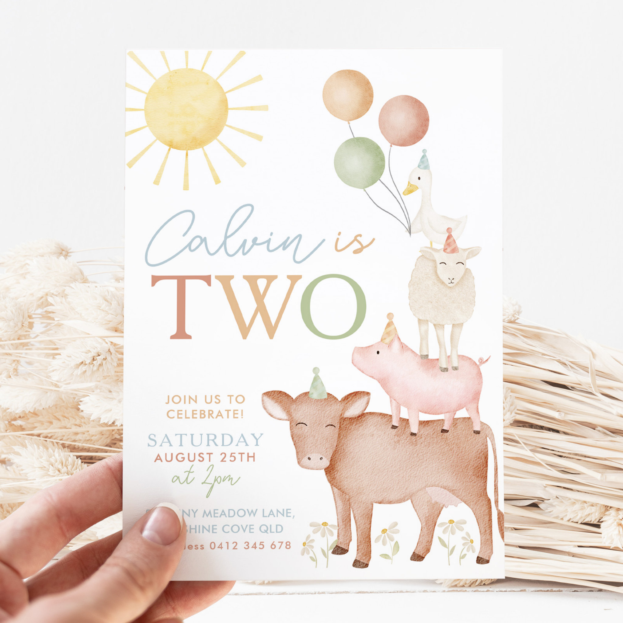 2nd Birthday Farm Animals Barnyard Party Boys Invitation