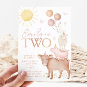 2nd Birthday Farm Animals Barnyard Party Girls Invitation