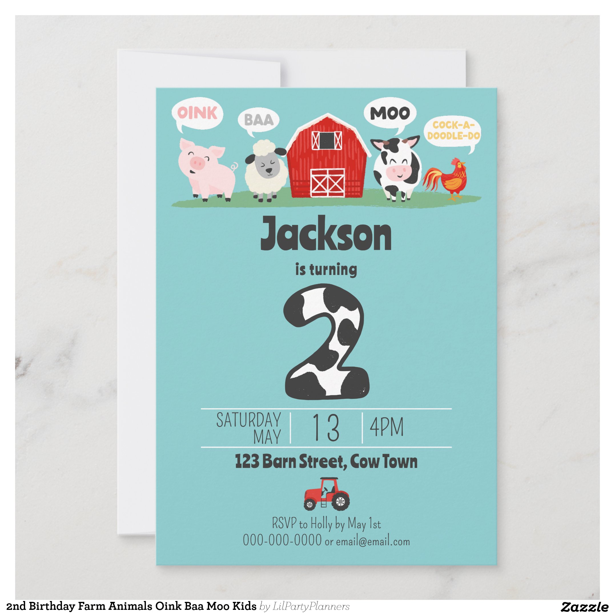2nd Birthday Farm Animals Oink Baa Moo Kids Invitation