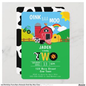 2nd Birthday Farm Barn Animals Oink Baa Moo Cute Invitation