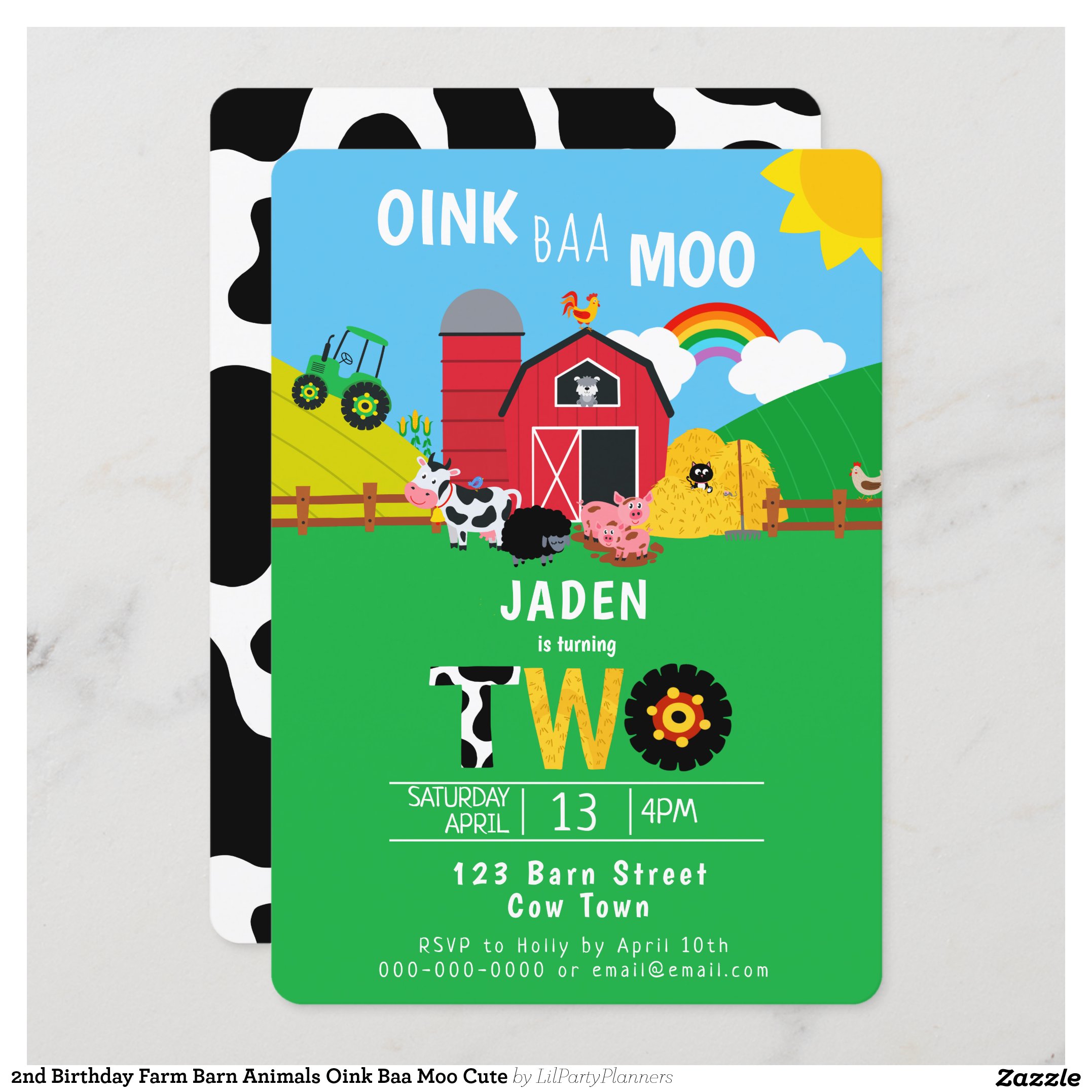 2nd Birthday Farm Barn Animals Oink Baa Moo Cute Invitation