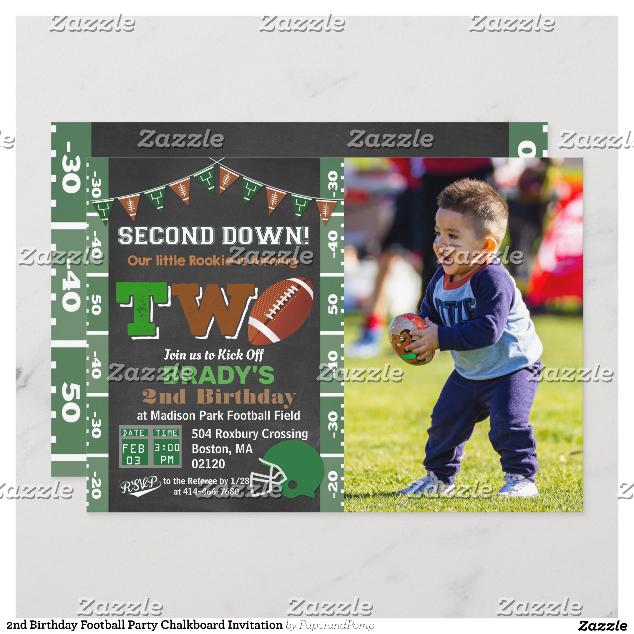 2nd Birthday Football Party Chalkboard Invitation
