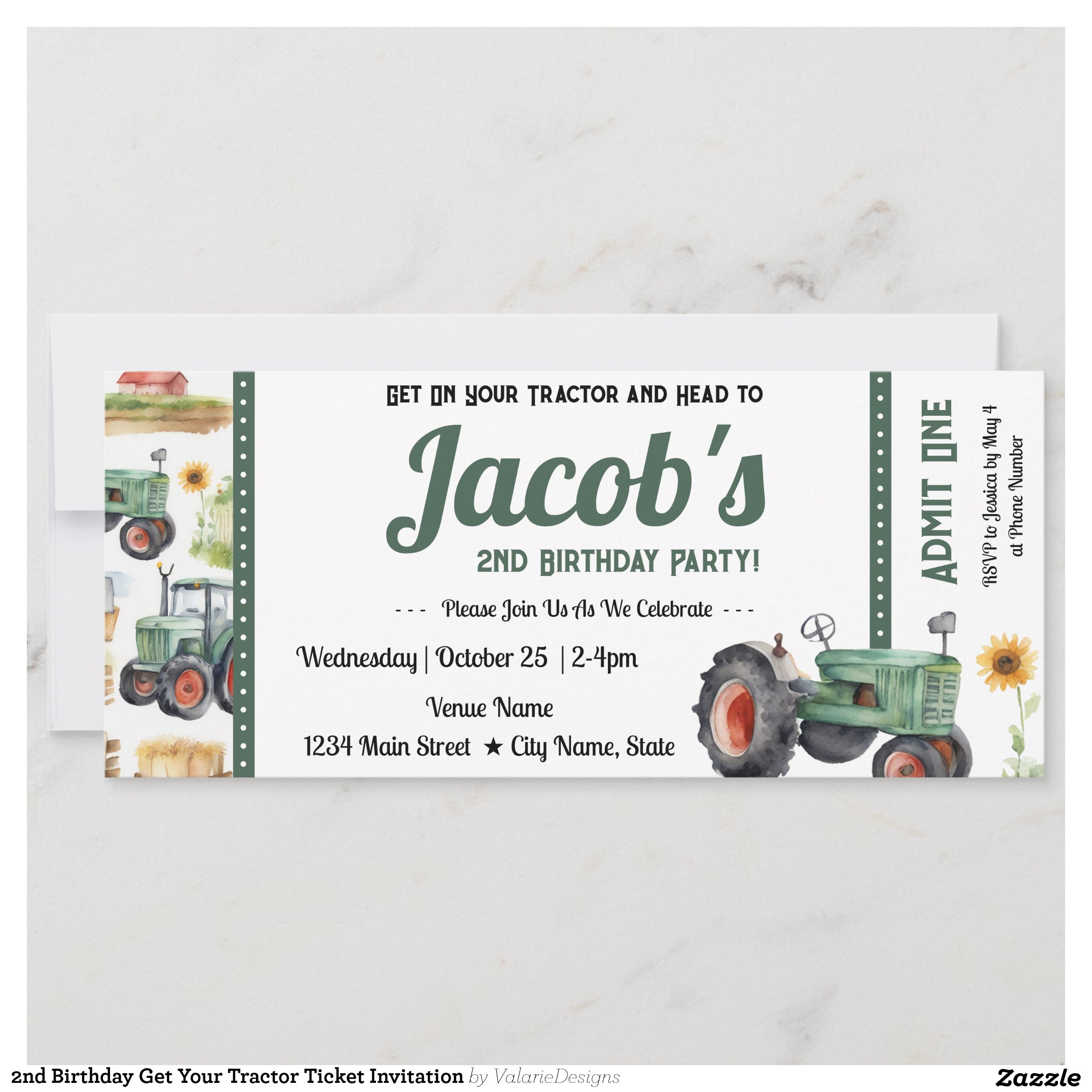 2nd Birthday Get Your Tractor Ticket Invitation