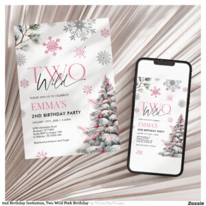 2nd Birthday Invitation, Two Wild Pink Birthday Invitation