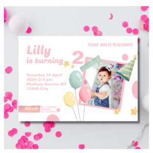 2nd Birthday party Cute photo balloon Invitation