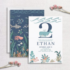 2nd Birthday Under the Sea Watercolor Whale Invitation