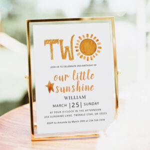 2nd Birthday Watercolor Happy Yellow Sunshine Invitation