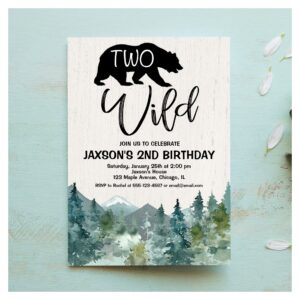 2nd Two Wild birthday boy rustic mountains forest Invitation