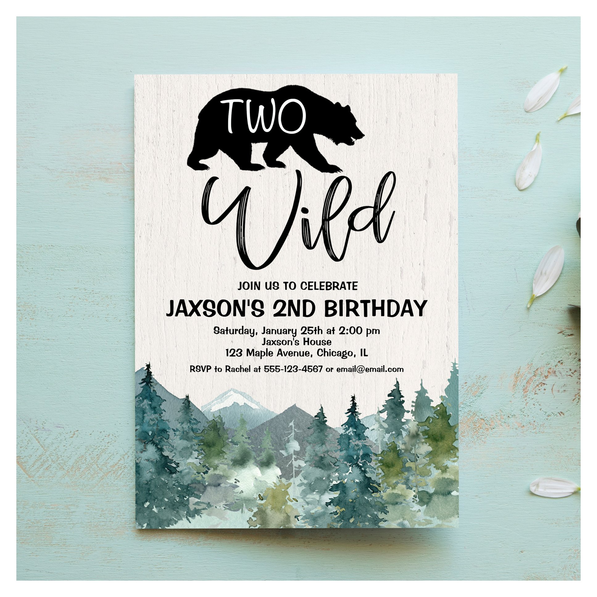 2nd Two Wild birthday boy rustic mountains forest Invitation