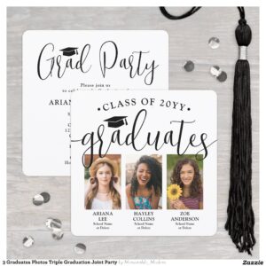 3 Graduates Photos Triple Graduation Joint Party Invitation