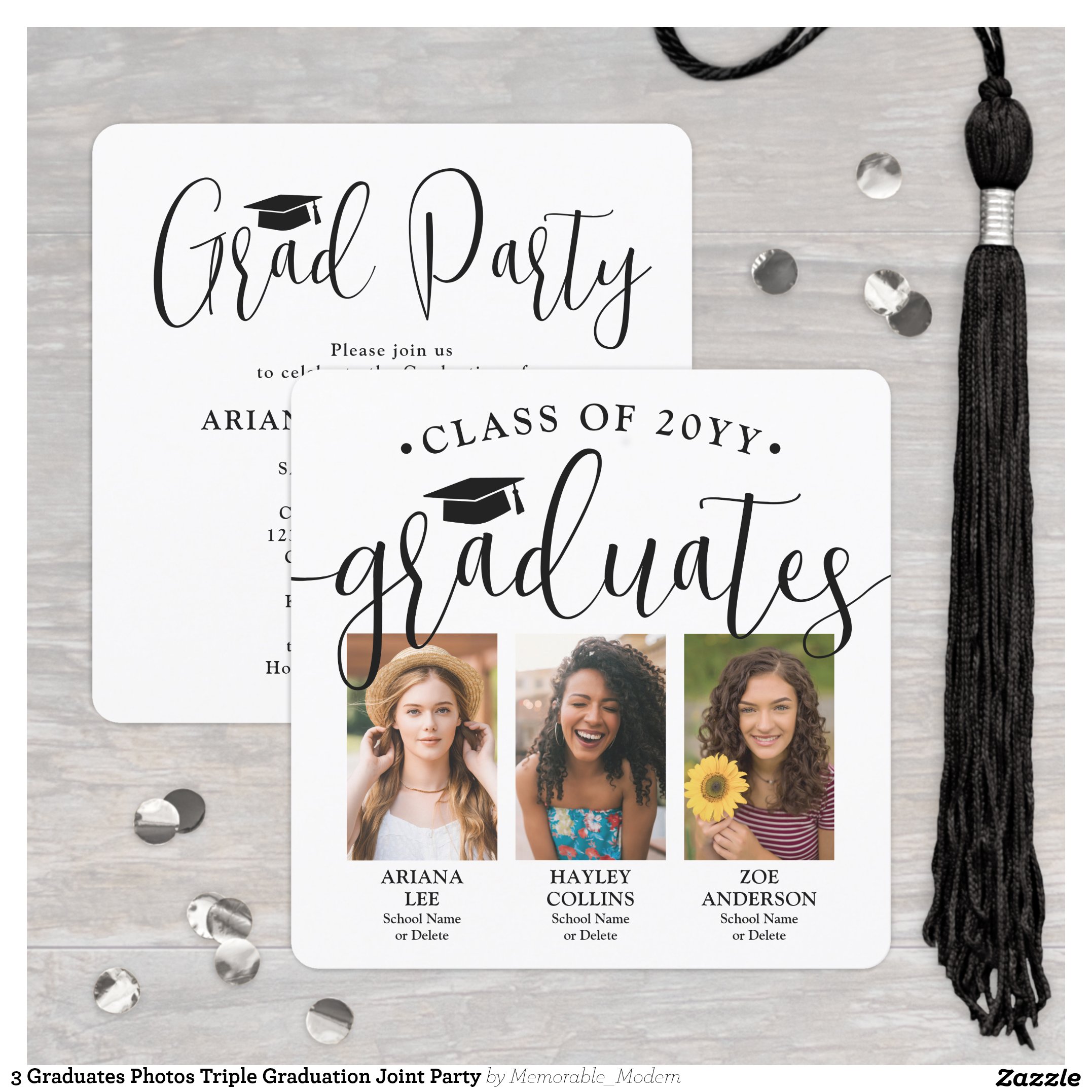 3 Graduates Photos Triple Graduation Joint Party Invitation