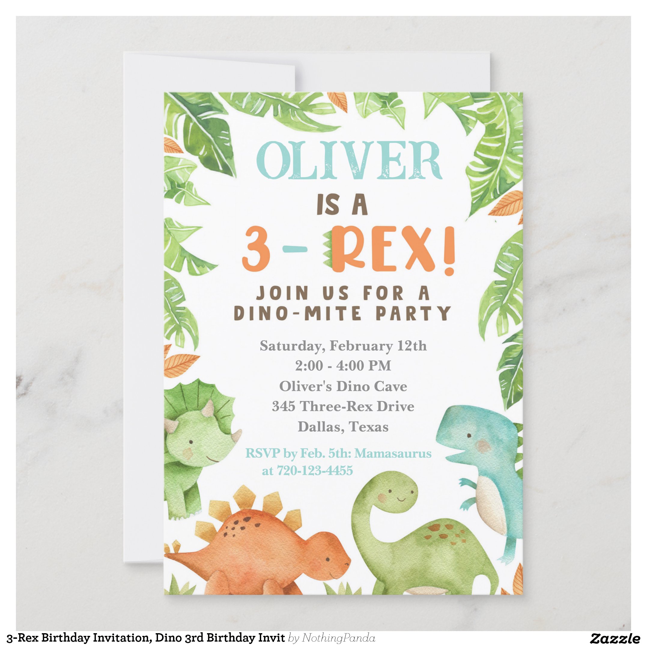 3-Rex Birthday Invitation, Dino 3rd Birthday Invit Invitation