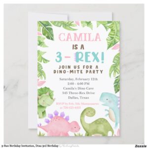 3-Rex Birthday Invitation, Dino 3rd Birthday Invitation