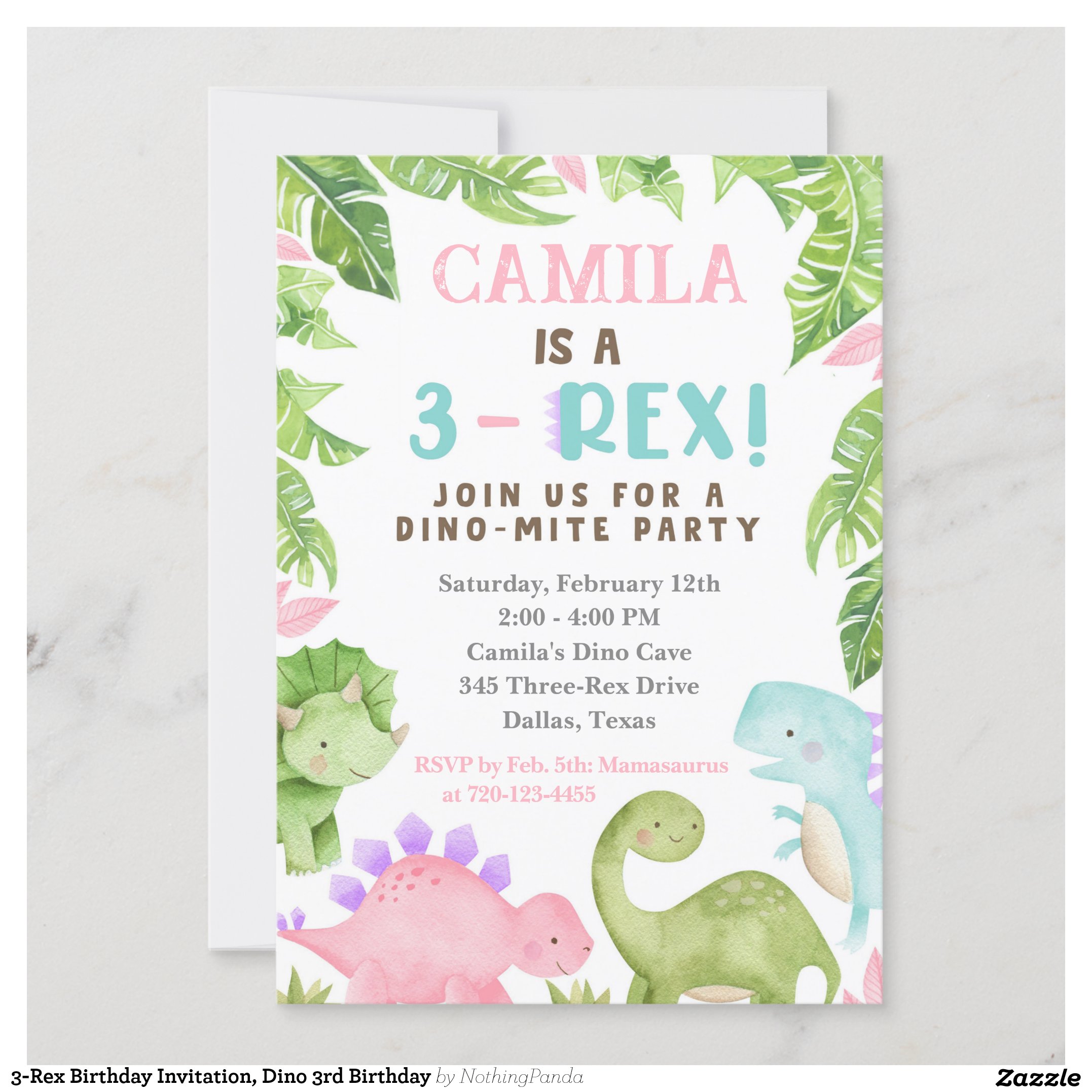 3-Rex Birthday Invitation, Dino 3rd Birthday Invitation
