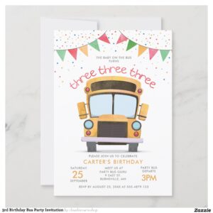3rd Birthday Bus Party Invitation