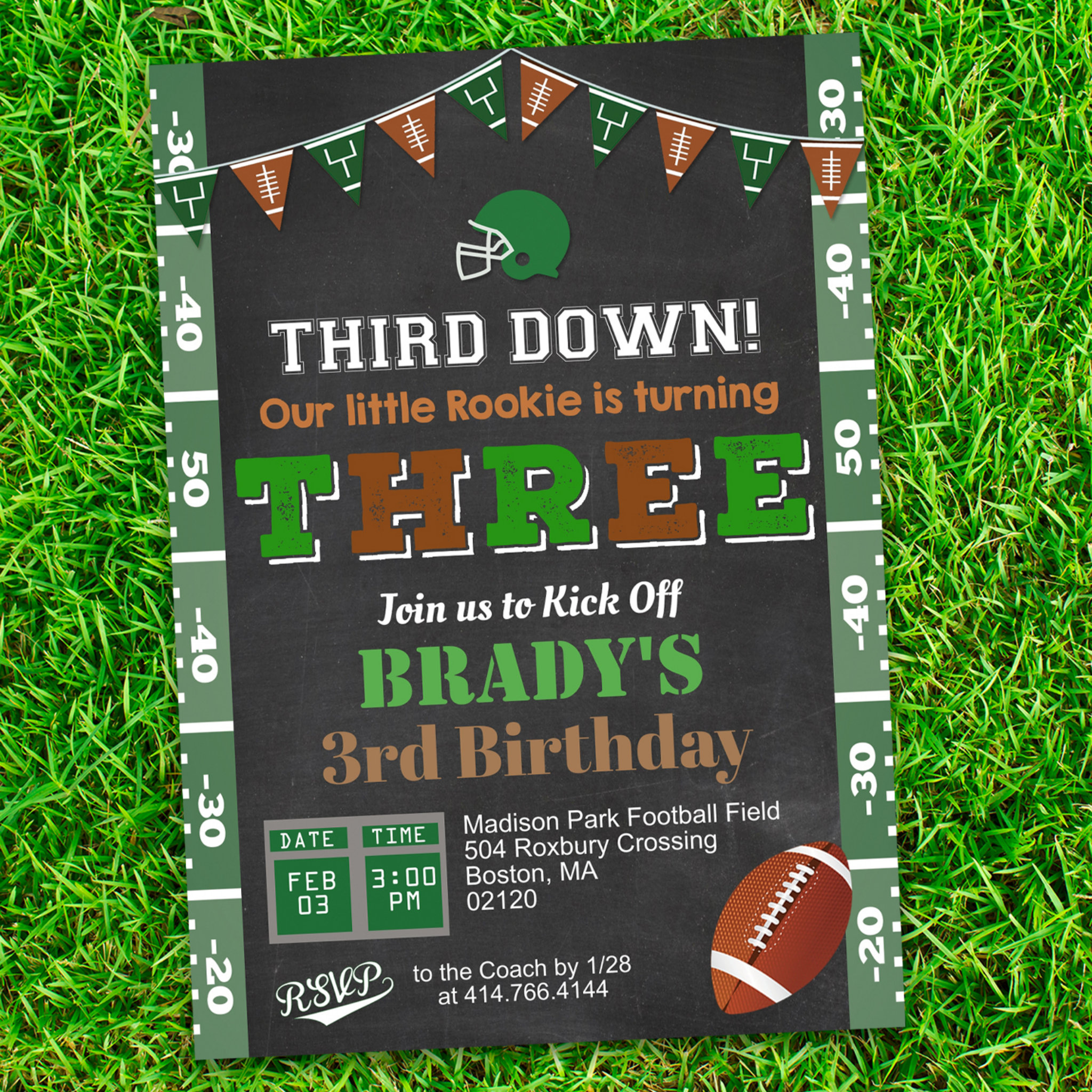 3rd Birthday Football Party Chalkboard Invitation