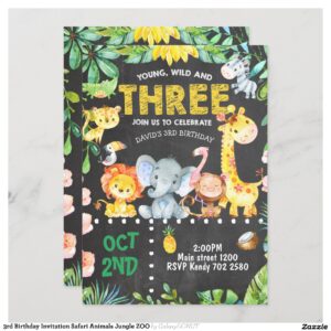 3rd Birthday Invitation Safari Animals Jungle ZOO