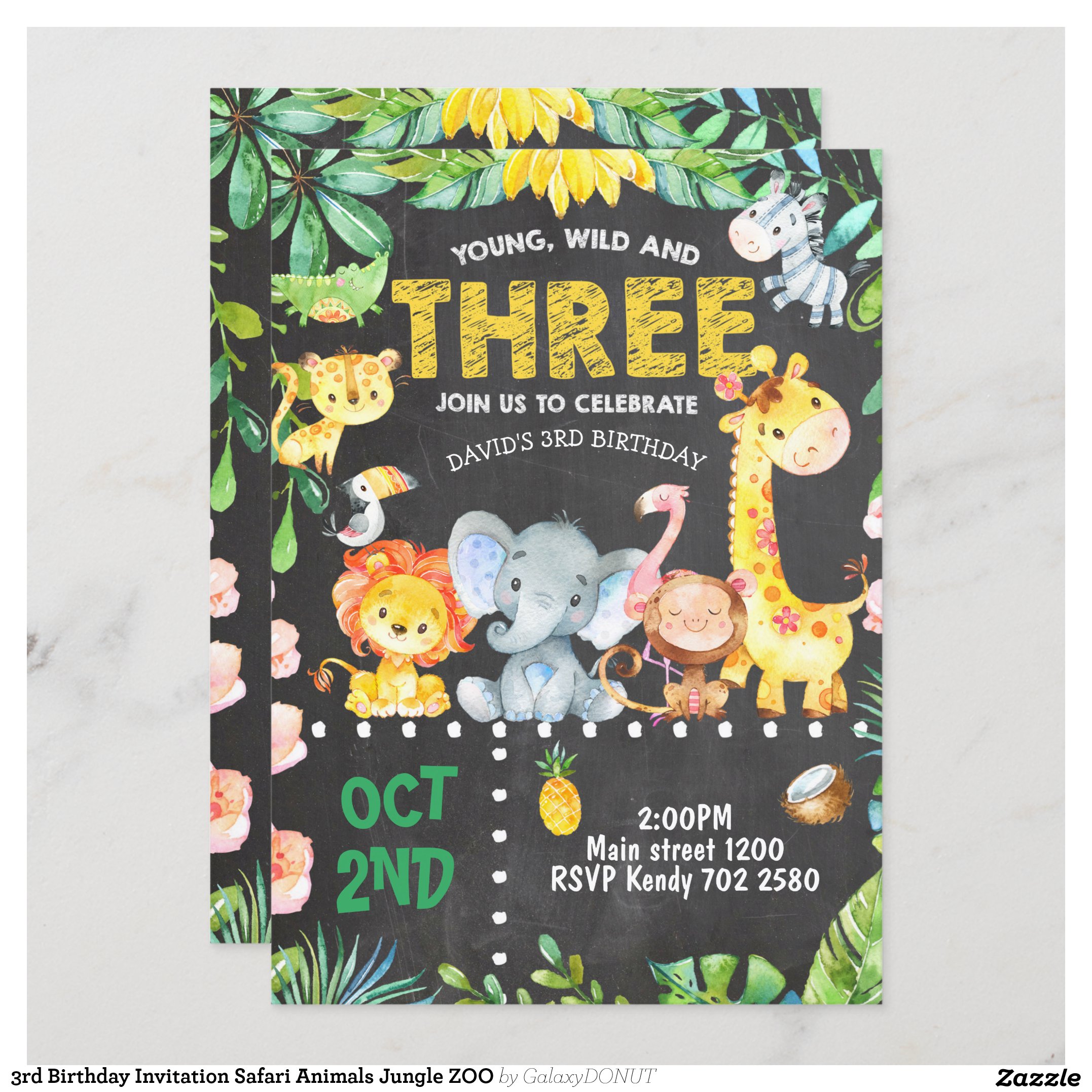3rd Birthday Invitation Safari Animals Jungle ZOO