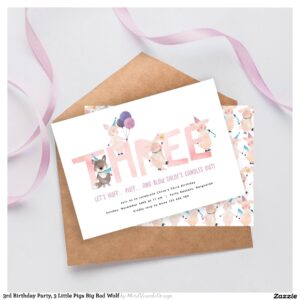 3rd Birthday Party, 3 Little Pigs Big Bad Wolf Invitation
