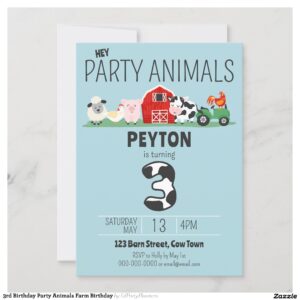 3rd Birthday Party Animals Farm Birthday Invitation