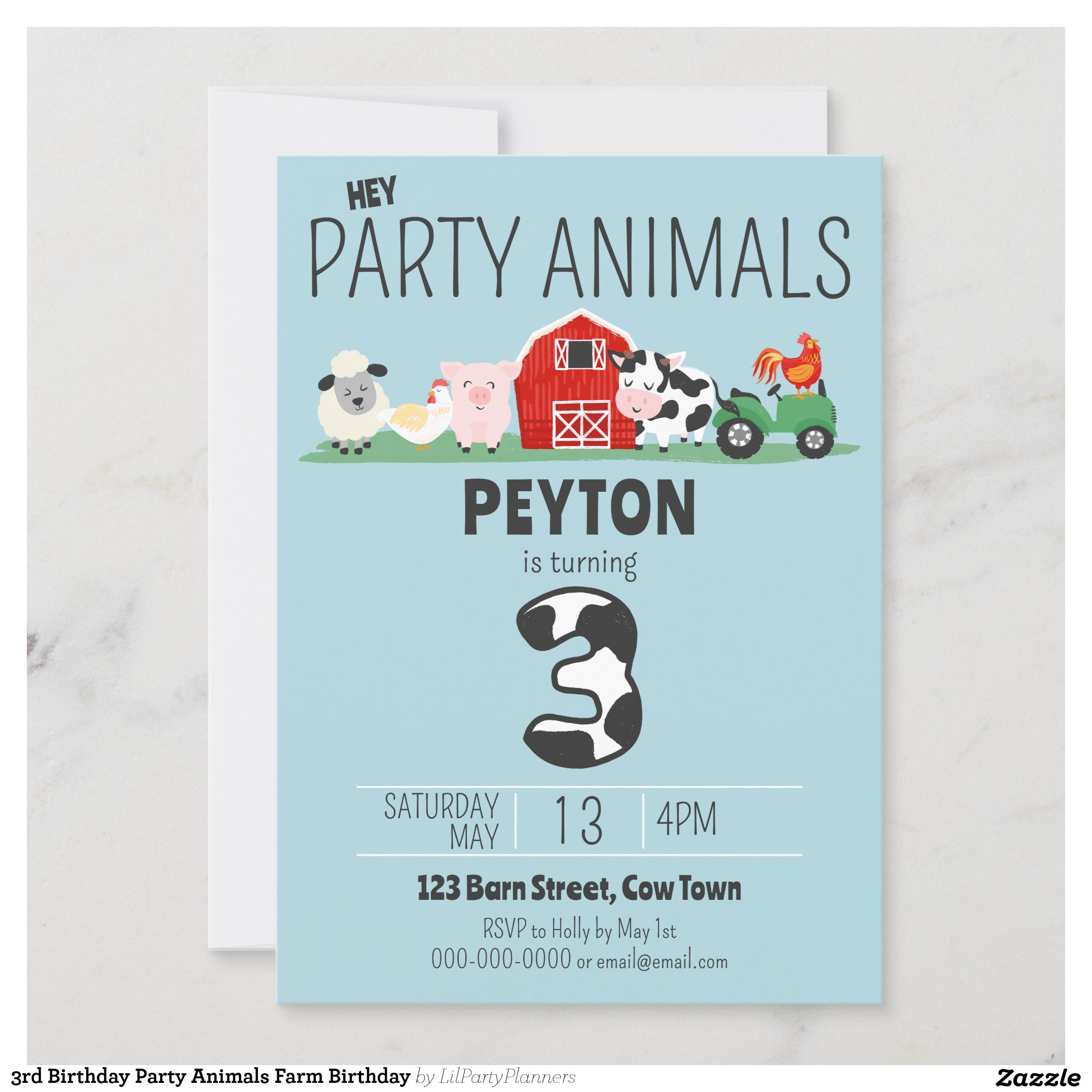 3rd Birthday Party Animals Farm Birthday Invitation