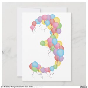 3rd Birthday Party Balloons Custom Invite