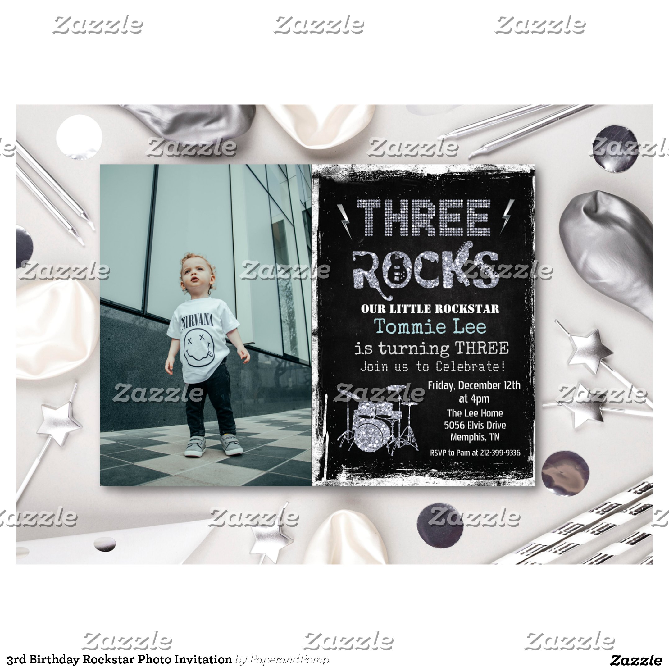 3rd Birthday Rockstar Photo Invitation