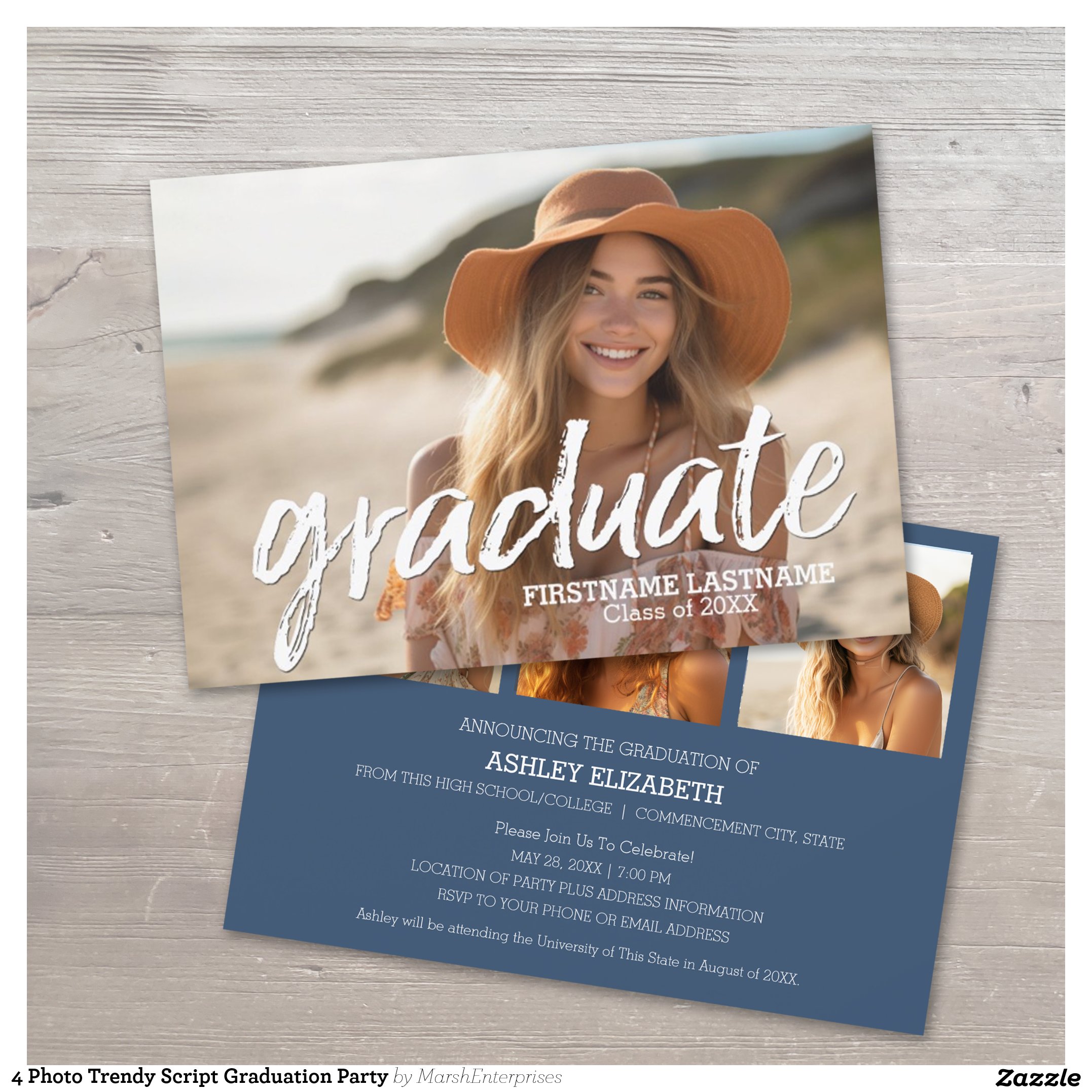 4 Photo Trendy Script Graduation Party Invitation