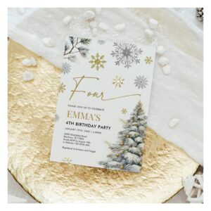 4th Birthday Invitation, Winter Four Birthday Invitation