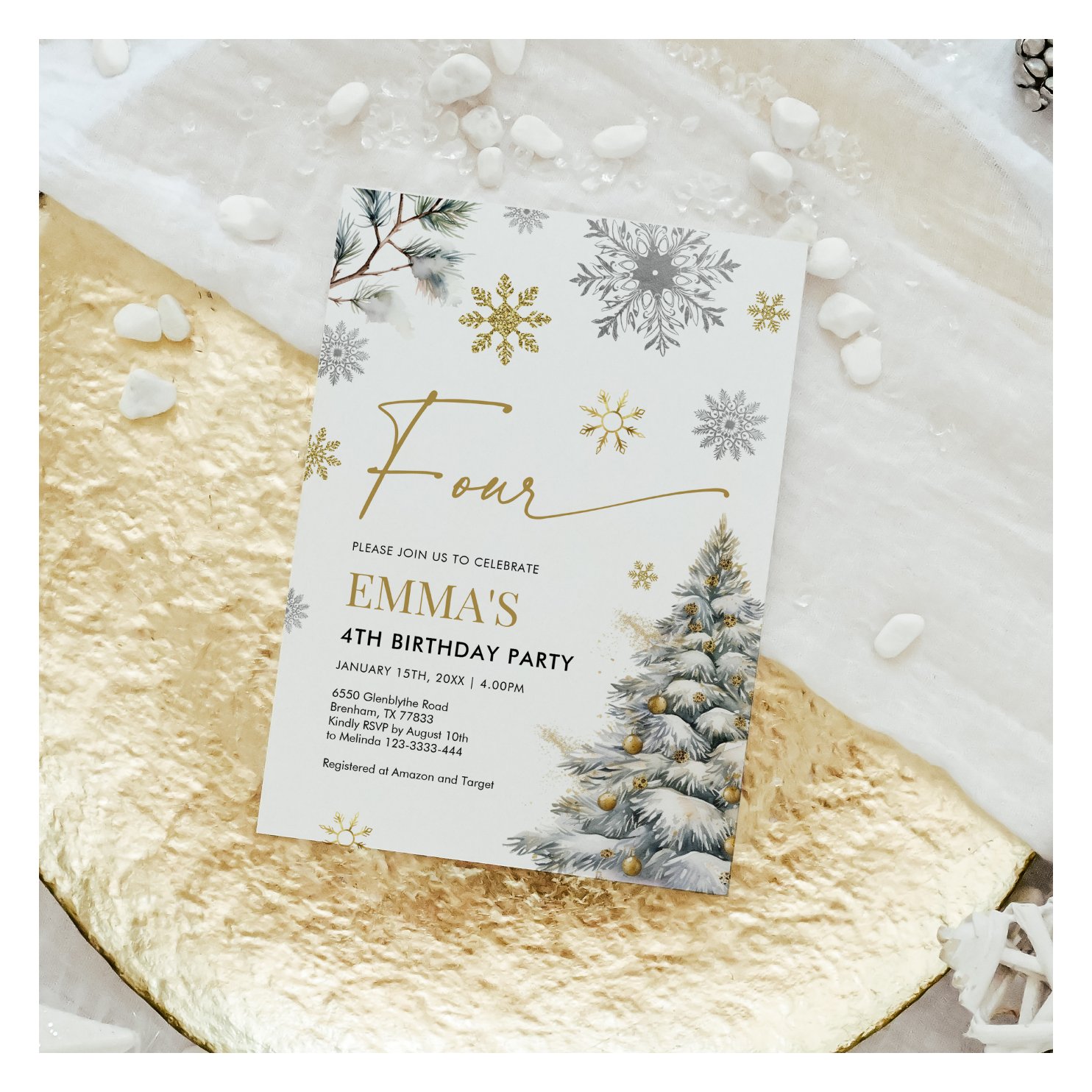 4th Birthday Invitation, Winter Four Birthday Invitation