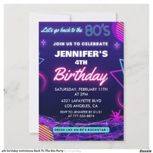4th birthday invitations Back To The 80s Party