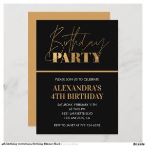 4th birthday invitations Birthday Dinner Black