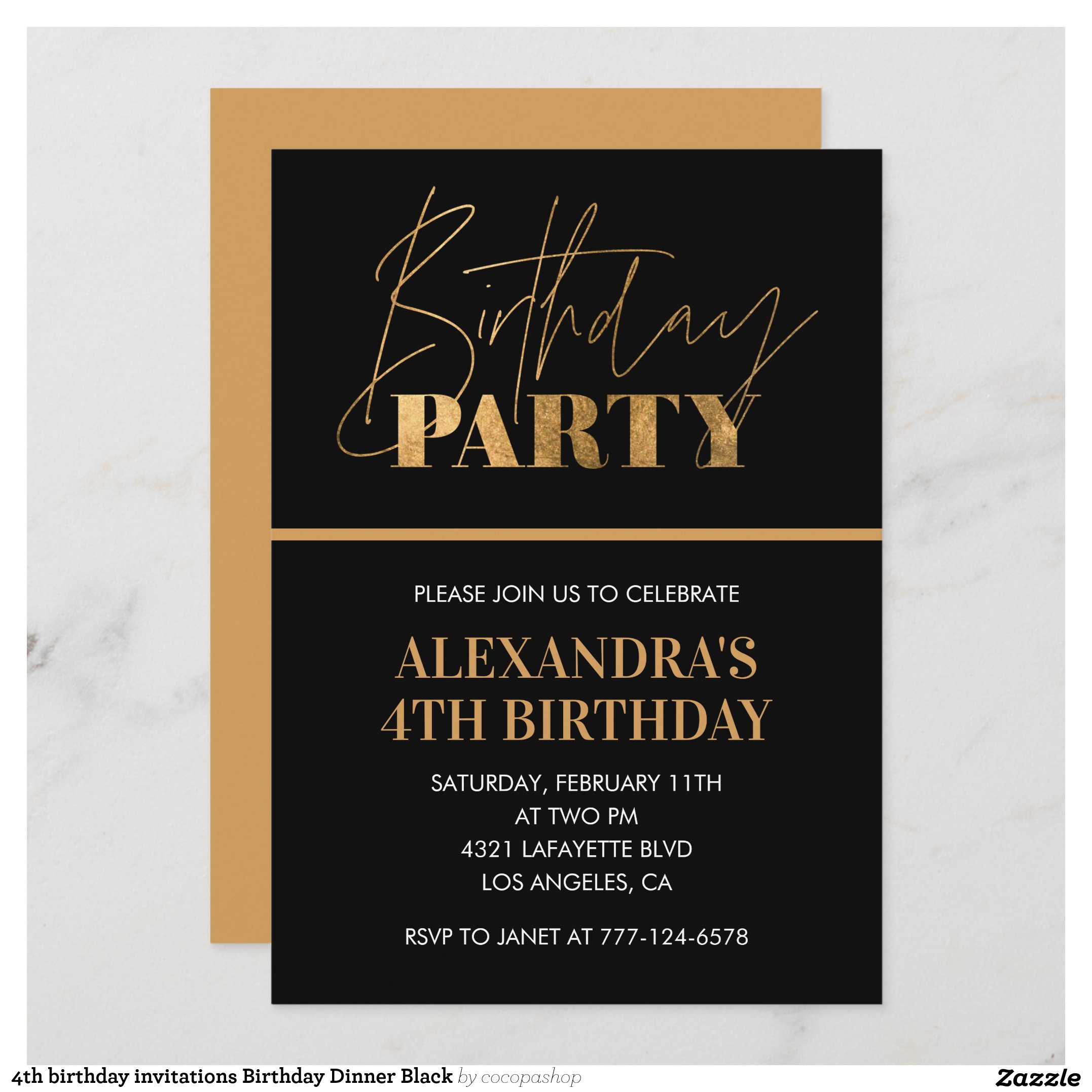 4th birthday invitations Birthday Dinner Black
