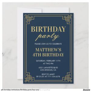 4th birthday invitations Birthday party boy navy