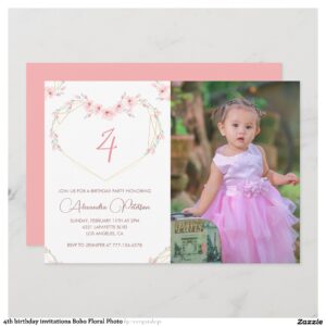 4th birthday invitations Boho Floral Photo