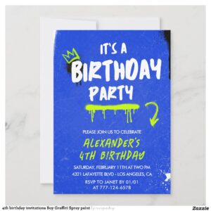 4th birthday invitations Boy Graffiti Spray paint