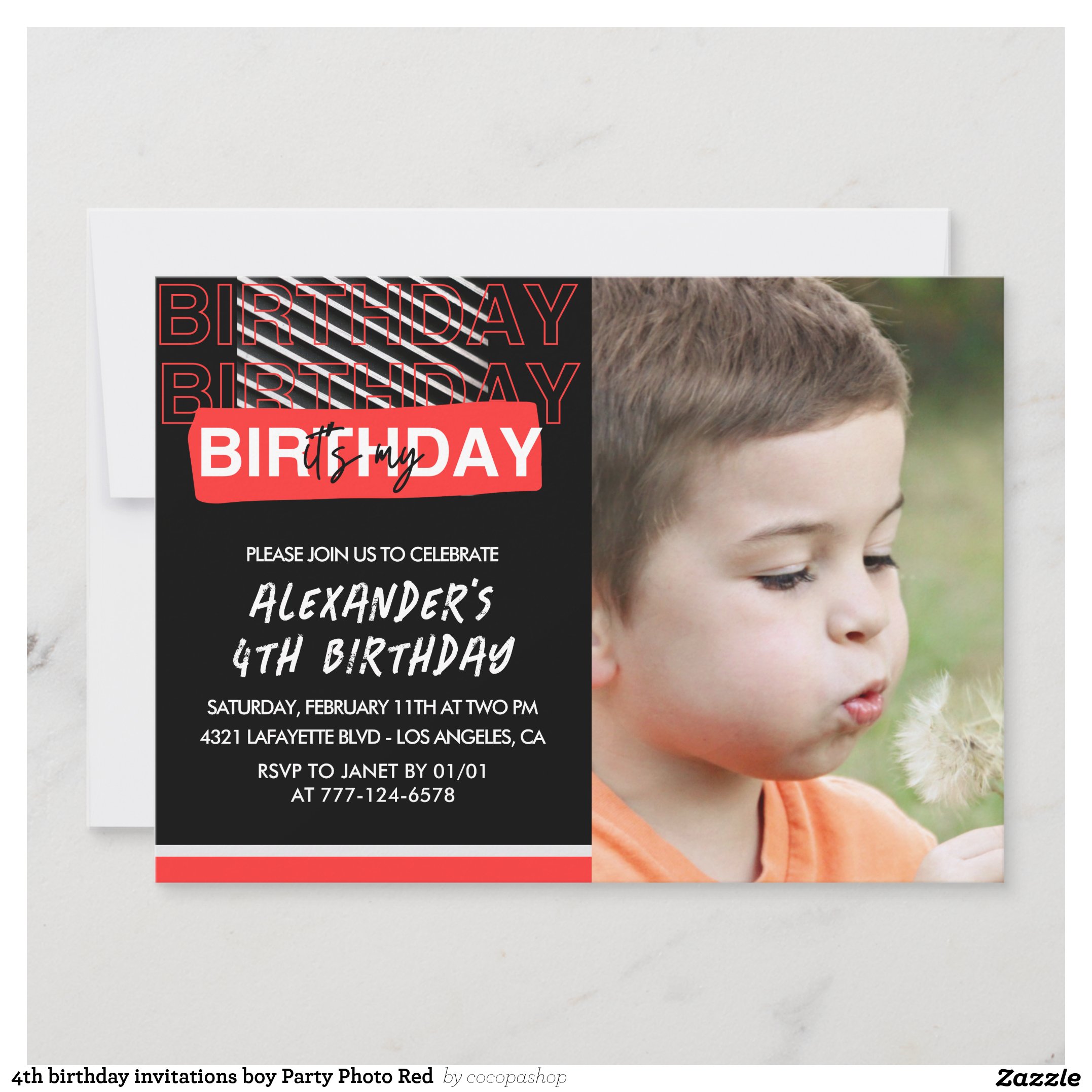 4th birthday invitations boy Party Photo Red