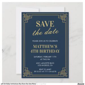 4th birthday invitations Boy Save the date Navy