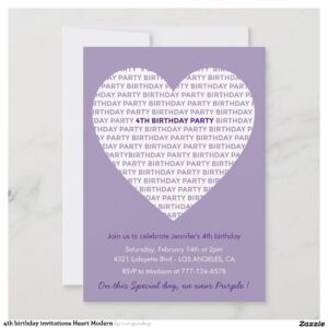 4th birthday invitations Heart Modern