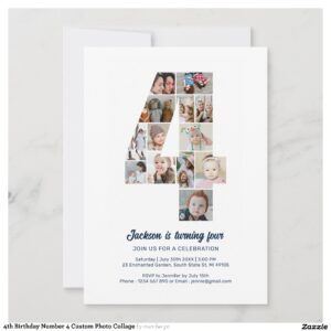 4th Birthday Number 4 Custom Photo Collage Invitation