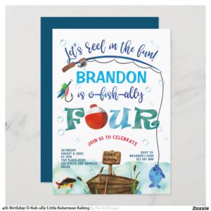 4th Birthday O-fish-ally Little fisherman fishing Invitation