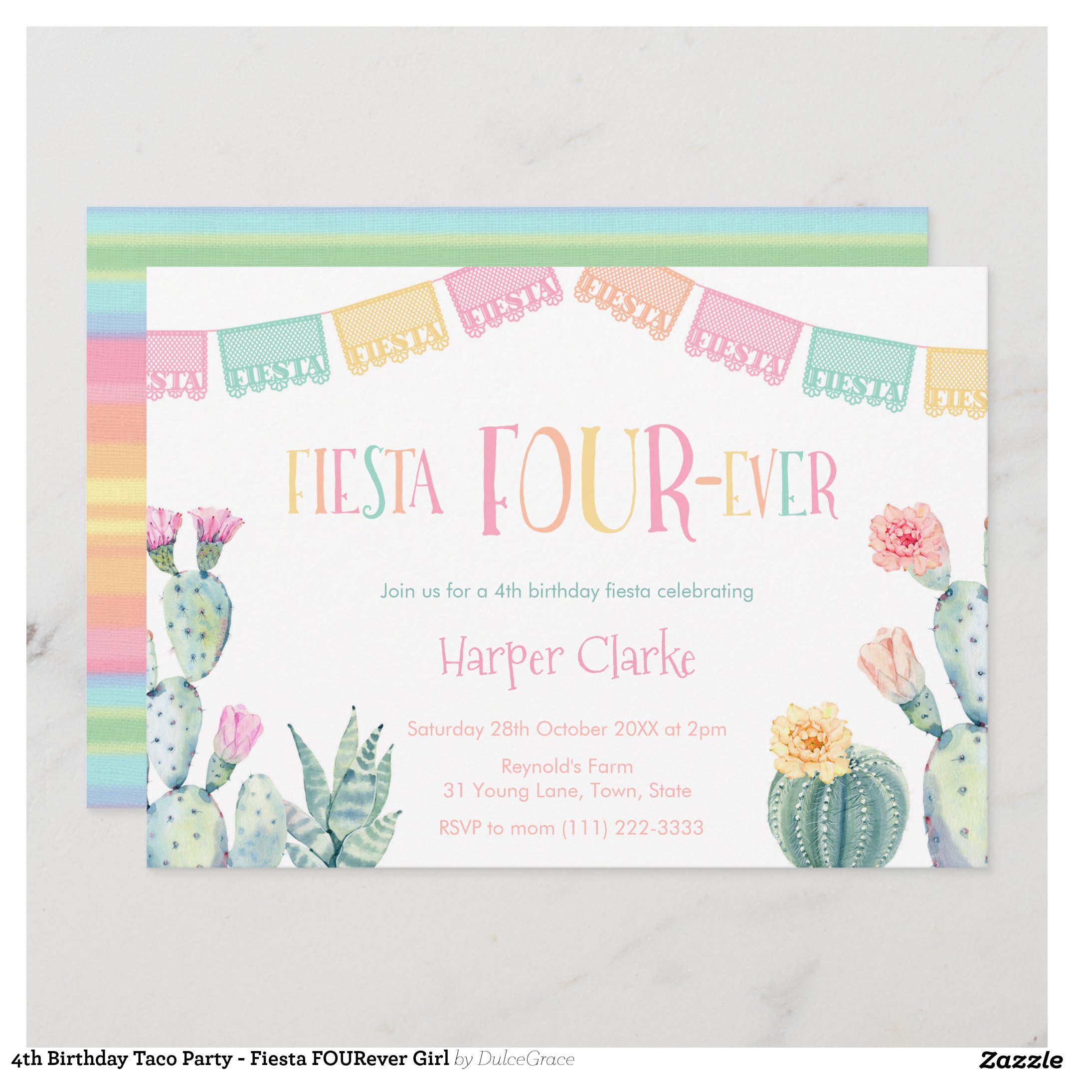4th Birthday Taco Party - Fiesta FOURever Girl Invitation
